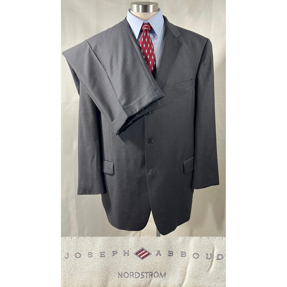 Joseph Abboud Men Grey Pinstripe 3-Button Wool Cashmere 2 Piece Suit 46L (40x32)